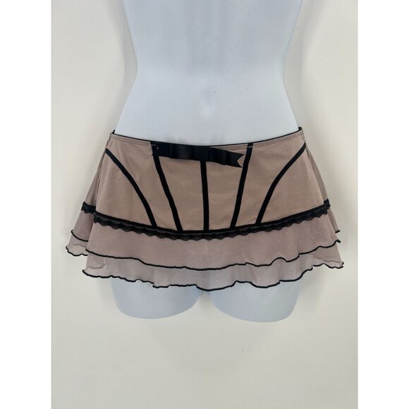 APT.9 Small Pink Black Ruffle Bow Micro Skirt Lingerie Babydoll Romantic - Picture 1 of 8